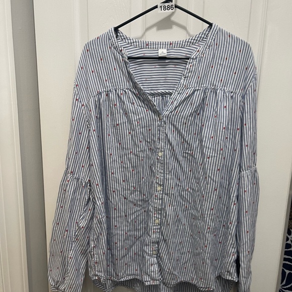 Old Navy Blue and White Striped Blouse with Red Dots - Picture 1 of 14